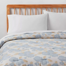 Load image into Gallery viewer, Light Blue Digital Floral Reversible Microfiber Queen Comforter
