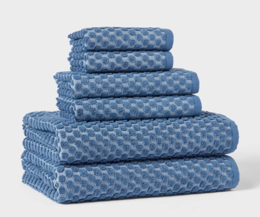 6pc Performance Plus Textured Dot Bath Towel Set Blue