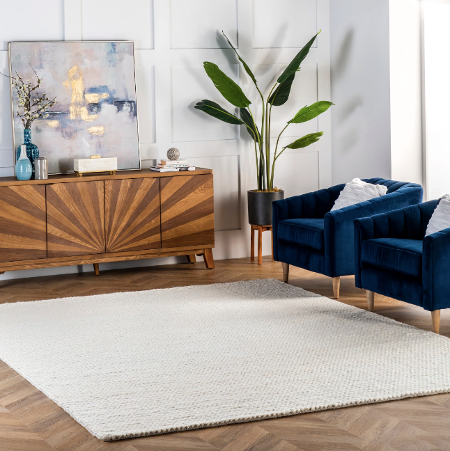 Penelope Braided Wool Area Rug White 8'x10'