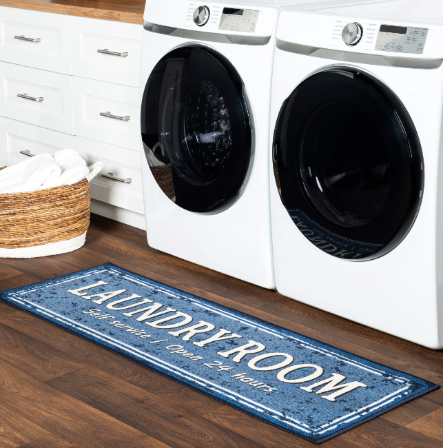 Graphic Machine Washable Laundry Mat Blue 20" x 59"
