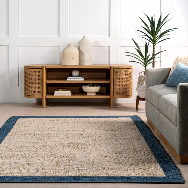 Bronwyn Farmhouse Bordered Jute Blend Area Rug Blue 8'x10'