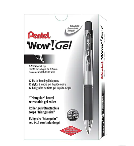 Pentel WOW! Retractable Gel Pens, Medium Point, Black Ink, Dozen