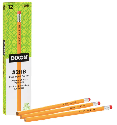 Dixon Pencils, No 2, Unsharpened, Yellow, Pack of 12