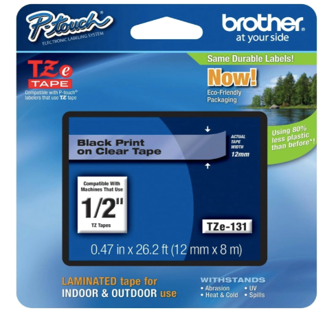Brother Genuine P-touch TZE-131 Tape, 1/2" (0.47") Standard Laminated P-touch Tape