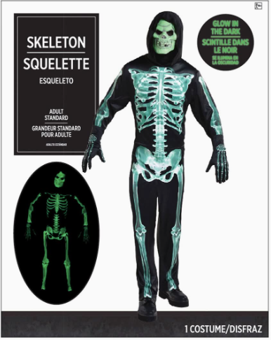 4pc. Adult Glow in the Dark Skeleton Costume