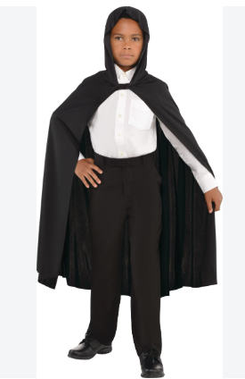 Kids' Cape with Hood, Black, One Size,