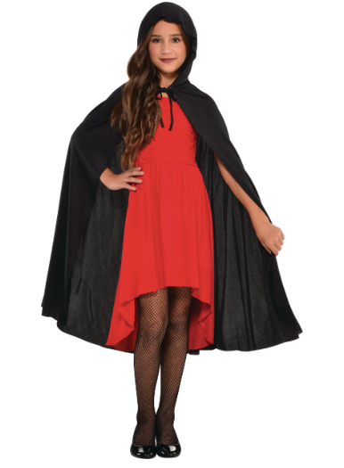Kids' Cape with Hood, Black, One Size,