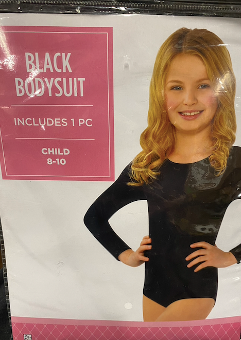Youth Black Bodysuit: Child 8-10