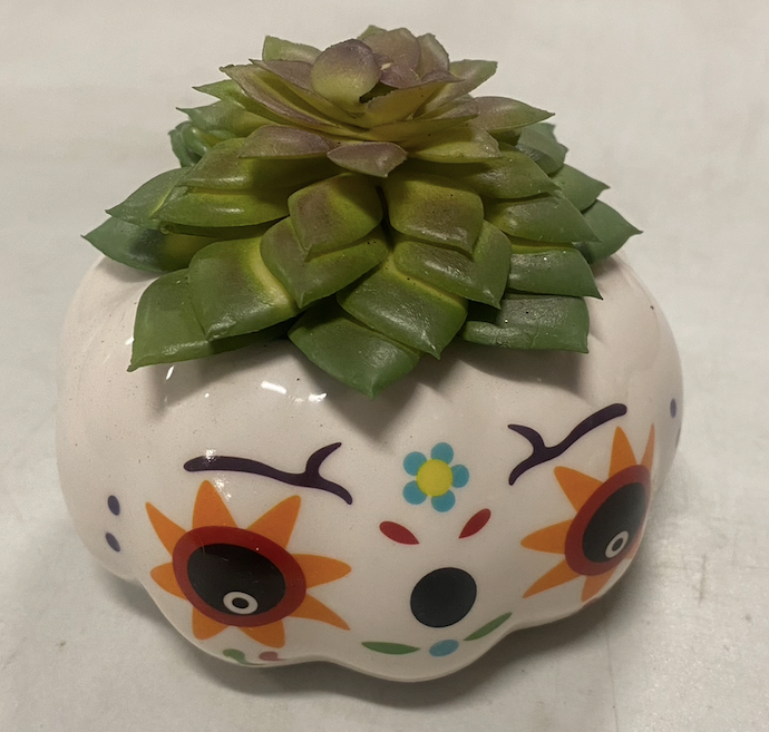3" Mini Candy Skull Pumpkin Halloween Faux Succulent