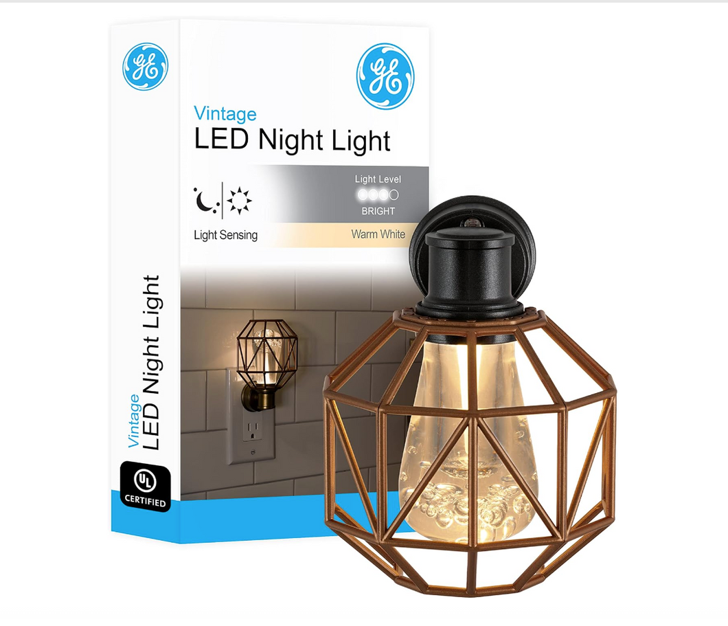 GE Vintage LED Night Light with Geometric Shade