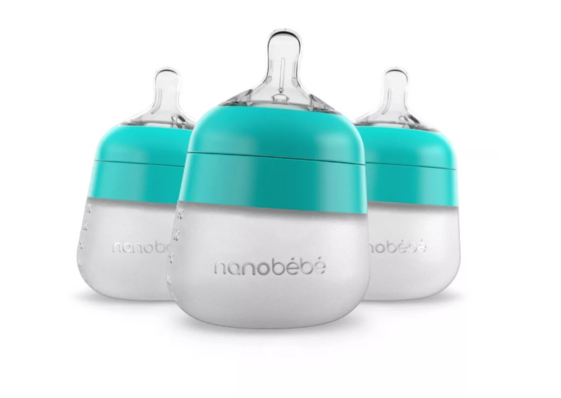 nanobebe Flexy Silicone Baby Bottle Anti-Colic Nipple, Soft Body, Stable Base - 5oz/3pk