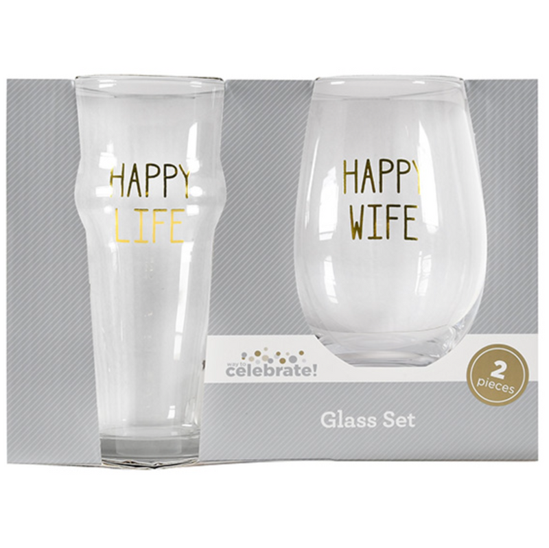 Happy Life Beer & Wine Glass