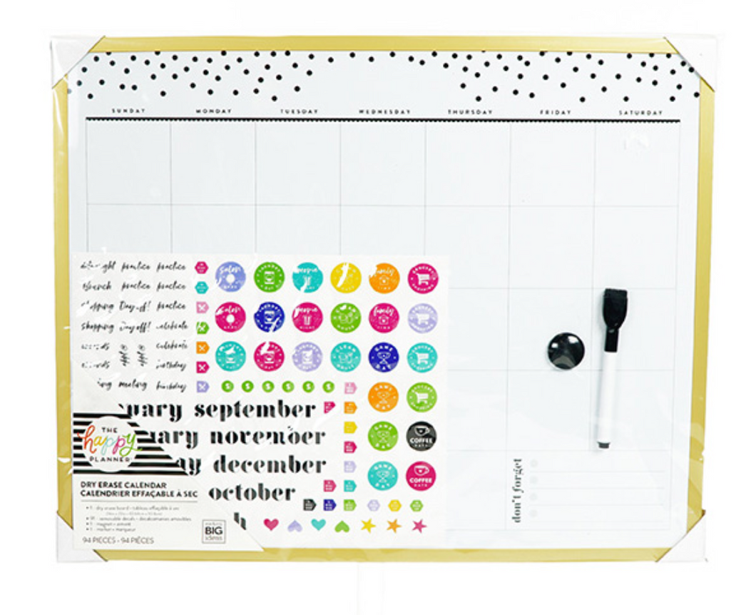 Dry Erase Board - Monthly - Black And Gold 16in x 20in