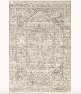 8 x 10 Harriet Vintage Medallion Fringe Area Rug - Silver
