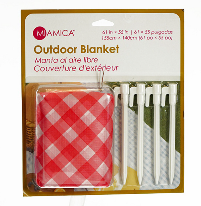 Portable Outdoor Blanket w/Stakes - Red Gingham