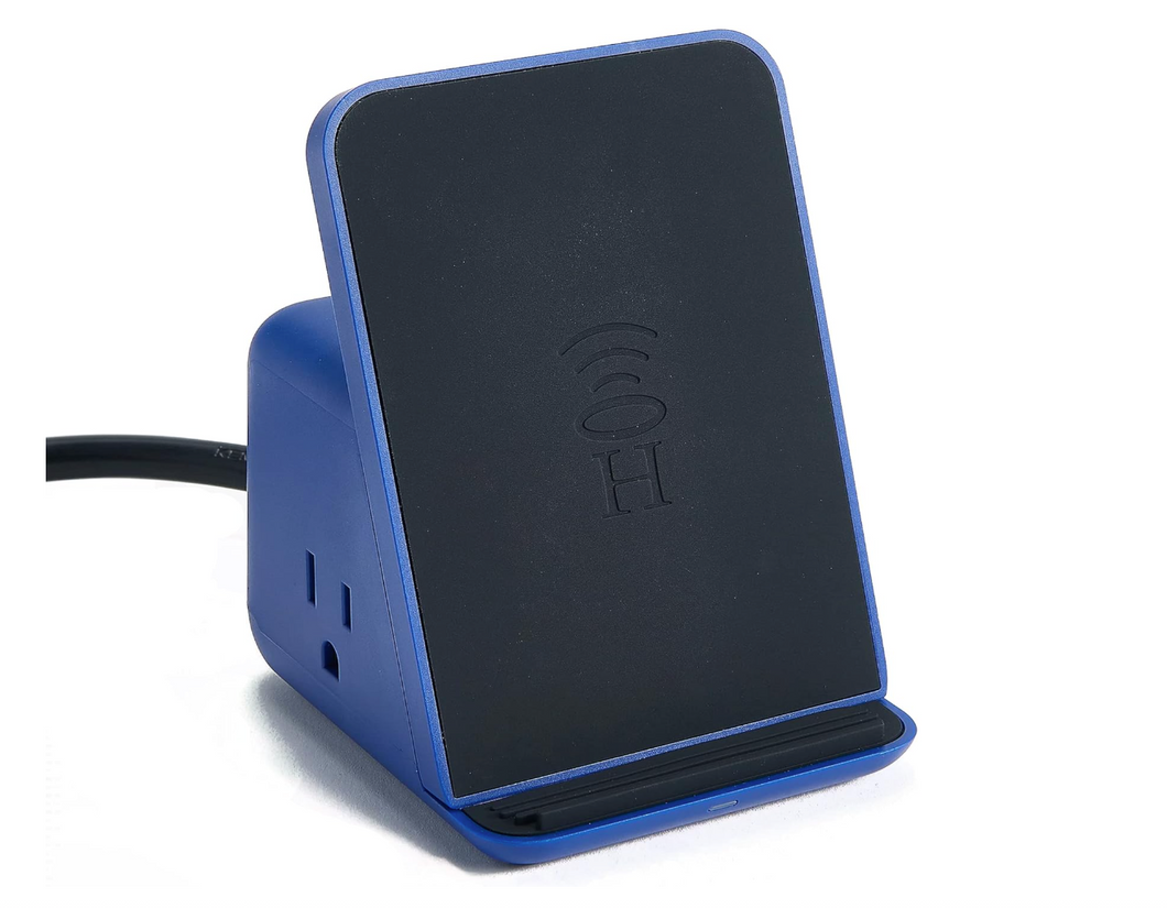 HALO Wireless Charging Pad with 3 USB Ports & 2 AC Outlets, Phone Charging Station for up to Five Devices, Navy