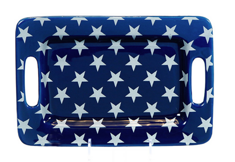 USA Ceramic Star Serving Tray - blue/white 12"x8"