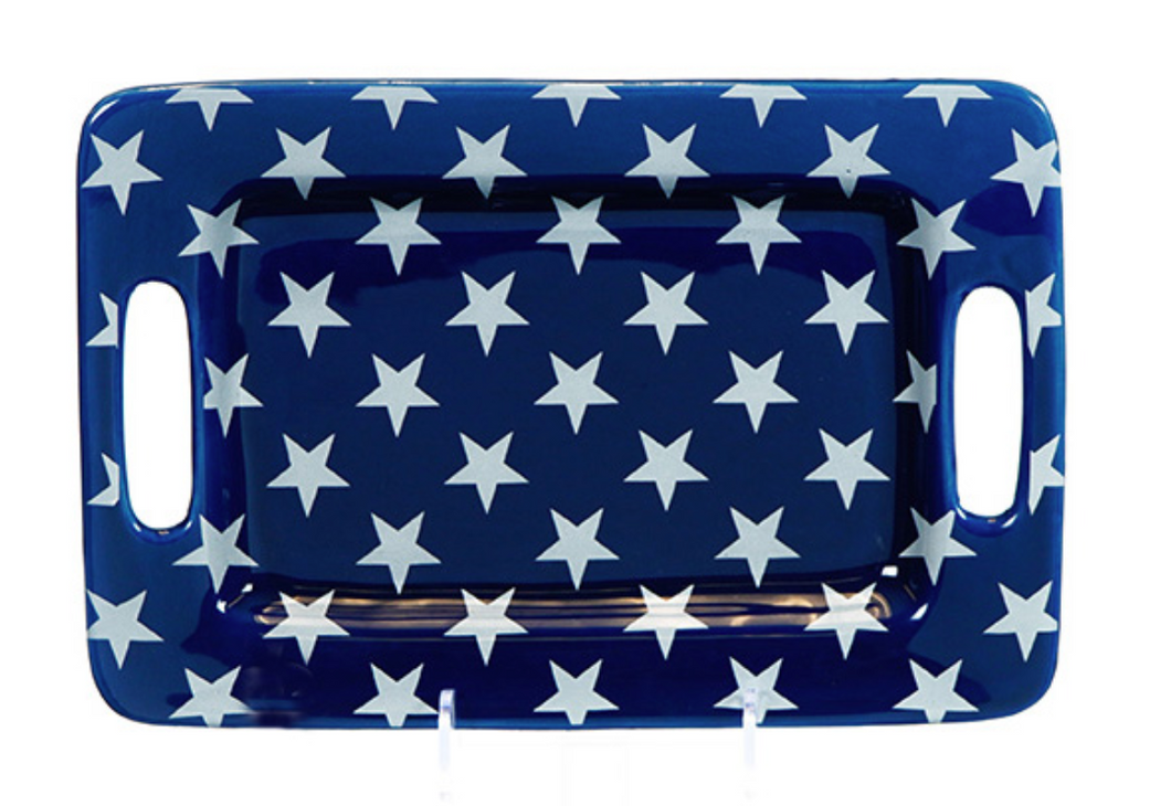 USA Ceramic Star Serving Tray - blue/white 12