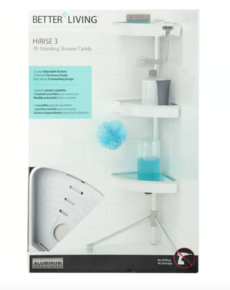 3' Standing Shower Caddy White With Rust Free Aluminum