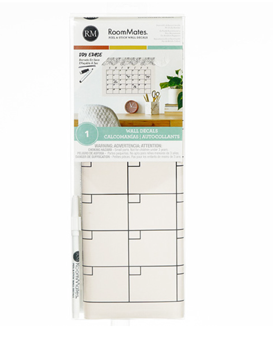 Blush Peony Monthly Calendar Dry Erase Wall Decal 13x5in