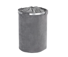 Load image into Gallery viewer, Laundry Bin Gray Freestanding w/Metal Rim &amp; Drawstring
