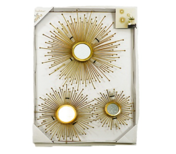 Décor Mirror Wall Art 3PC Set -Starburst 28x20in