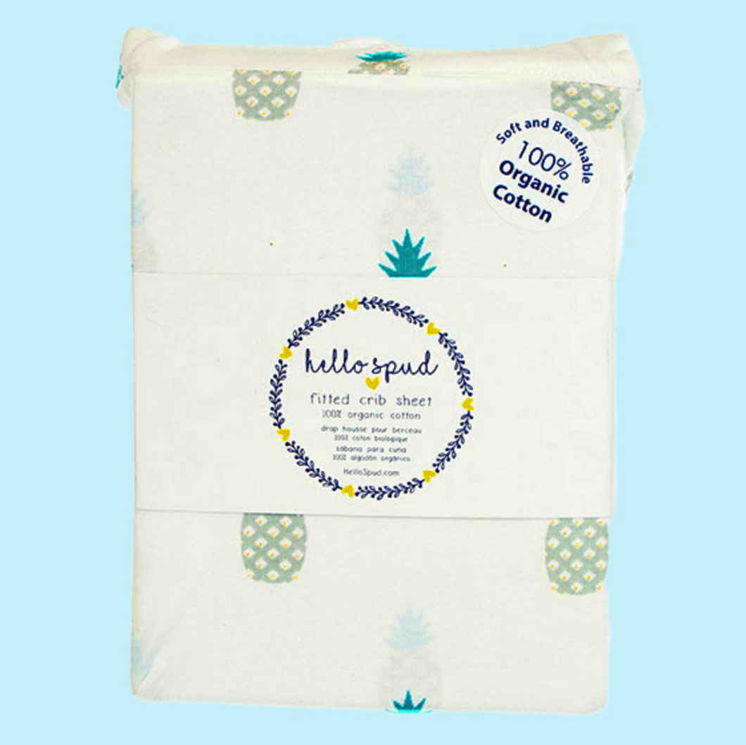 100% Organic Cotton Fitted Crib Sheet - Pineapple
