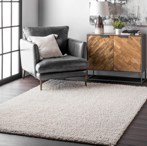 Clare Solid Shag Area Rug 5' 3" x 7' 6" White