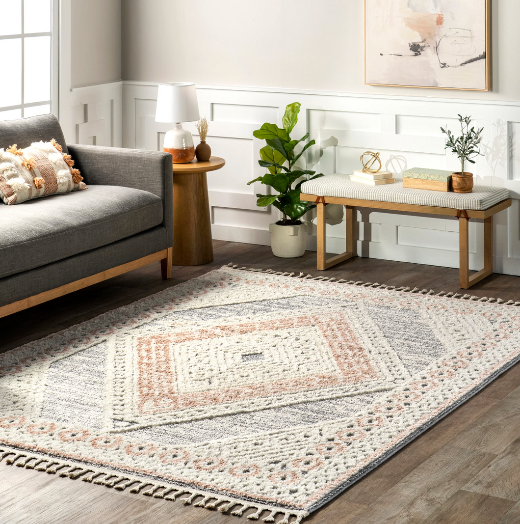 5' x 8' Acacia Raised Diamond Tasseled Area Rug