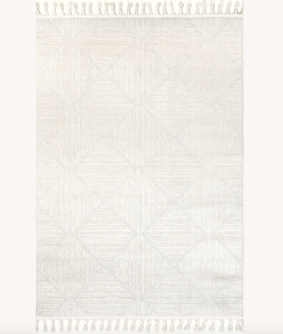 Kerry Textured Geometric Tasseled Area Rug Ivory 6' 7" x 9'
