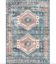Load image into Gallery viewer, Mae Tribal Motif Machine Washable Area Rug - Blue 5&#39; x 8&#39;
