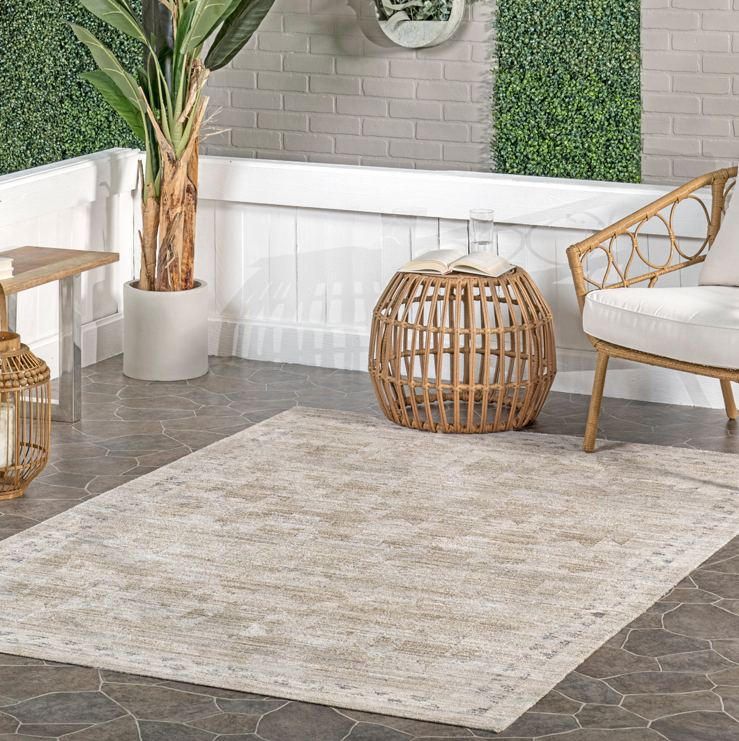 Aine Bordered Machine Washable Indoor/Outdoor Area Rug Beige 4' x 6'