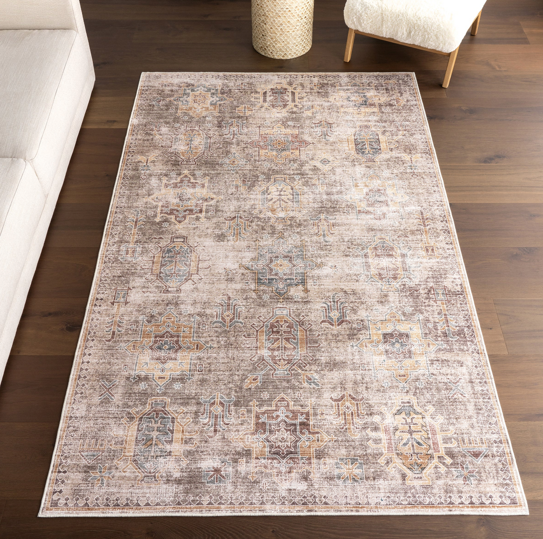 Philomena Medallion Spill Proof Machine Washable Area Rug Sage Green 4' x 6'