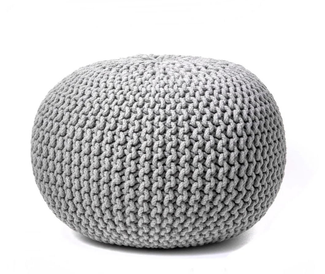 Ling Round Knit Filled Ottoman Pouf Grey