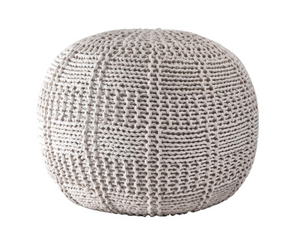 Berlin Casual Knitted Filled Ottoman Pouf Ivory