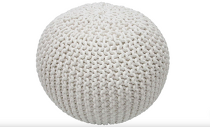 Ling Round Knit Filled Ottoman Pouf - White