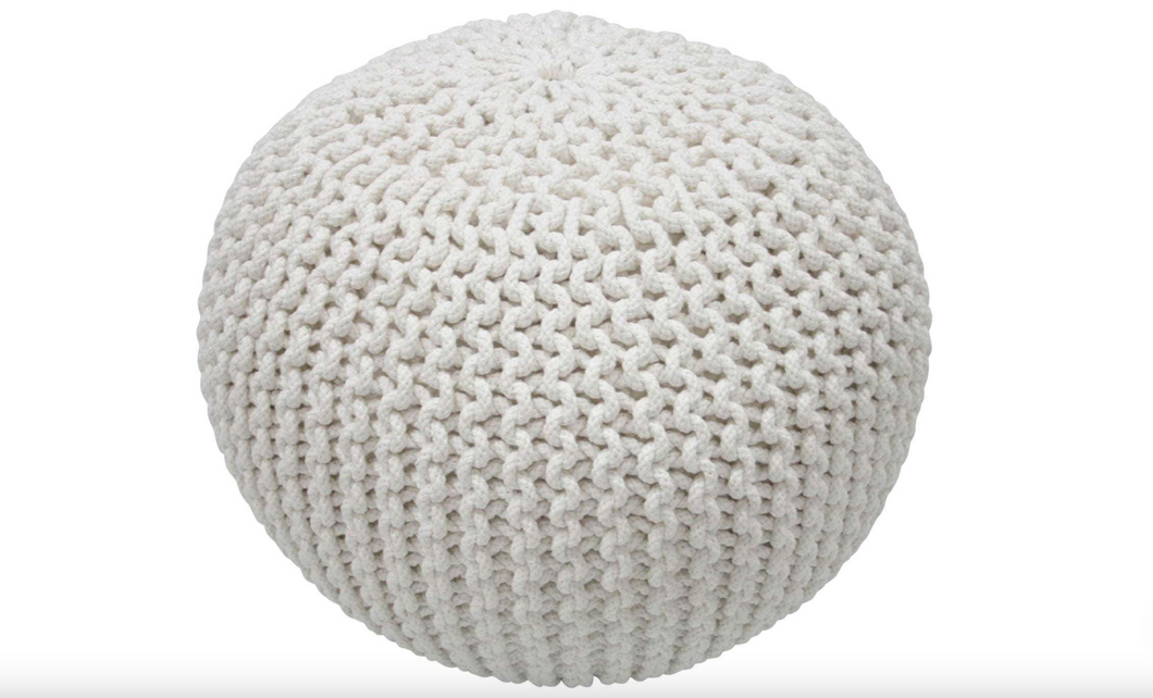 Ling Round Knit Filled Ottoman Pouf - White