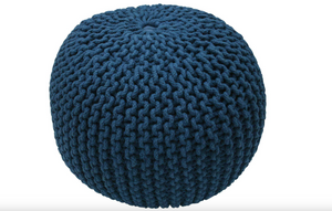 Ling Round Knit Filled Ottoman Pouf Navy