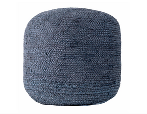 Bristol Braided Solid Jute Filled Ottoman Pouf - Blue