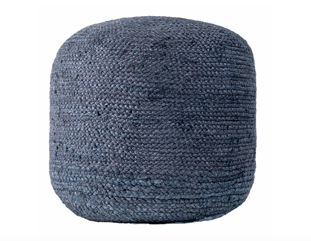 Bristol Braided Solid Jute Filled Ottoman Pouf - Blue