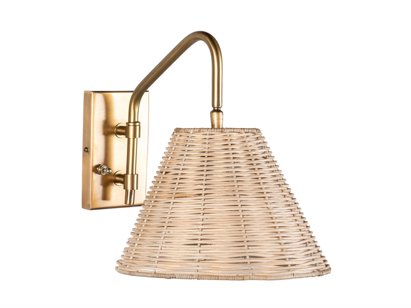 13-inch Rattan Swing Arm Wall Sconce - Brass