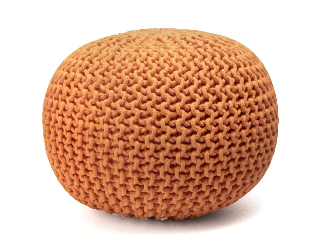 Bruges Knit Cotton Solid Round Filled Ottoman Pouf - Orange