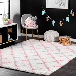 Nelda Trellis Kids Shag Area Rug Baby Pink/White 5' 3" x 7' 6"