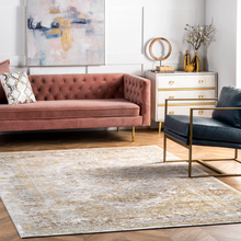 Load image into Gallery viewer, Vintage Faded Medallion Area Rug Gold 6&#39;7&quot;x9&#39;
