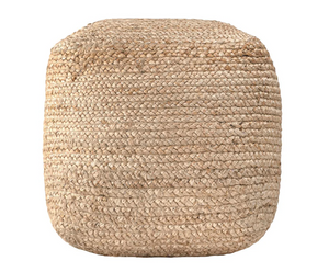 Cork Braided Solid Jute Filled Ottoman Pouf - Natural