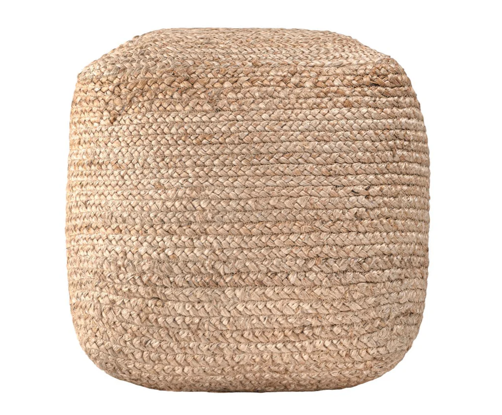 Cork Braided Solid Jute Filled Ottoman Pouf - Natural