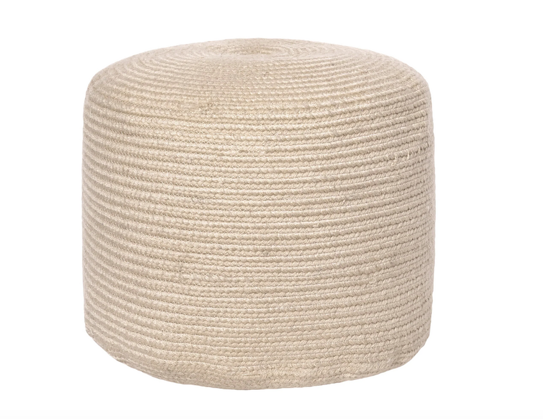 Braided Indoor/Outdoor Filled Ottoman Pouf - Beige