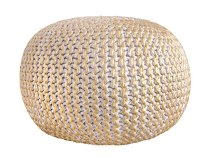 Ling Round Knit Filled Ottoman Pouf - Gold