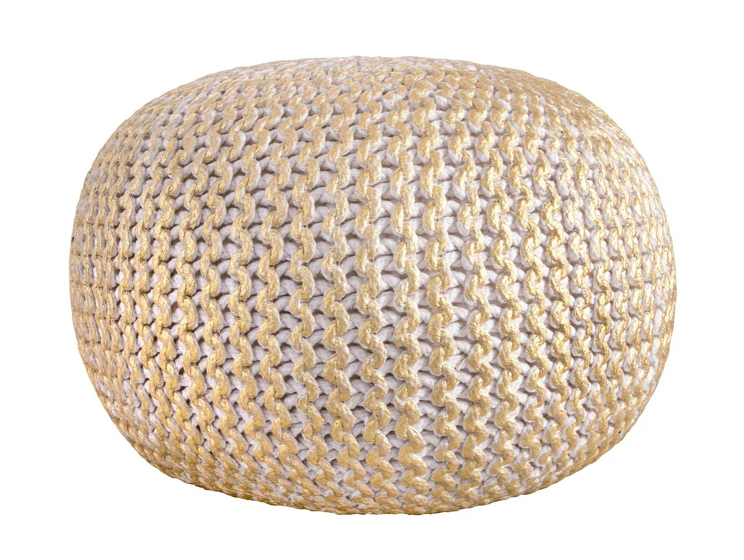 Ling Round Knit Filled Ottoman Pouf - Gold