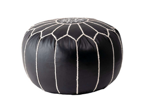 Classic Moroccan Faux Leather Filled Ottoman Pouf - Black